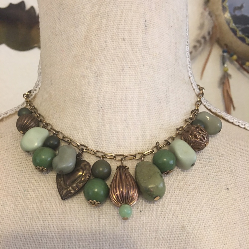 Aged gold tone resin bead bauble necklace